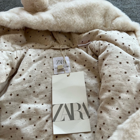 New Zara Baby Boy Girl Super Soft Cozy Coverall Suit Faux Fur Bearsuit White 3-6 - Picture 8 of 8